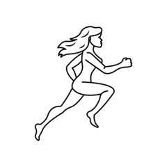 Fototapeta na wymiar Realistic running naked woman outline black icon. Fit symbol. Movement, sport concept. Trendy flat silhouette, sign isolated on white for: illustration, logo, app, design, web, dev, ui. Vector EPS 10