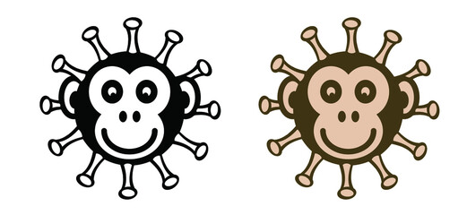 Monkeypox or monkey pox viral disease pictogram or logo. Virus outbreak pandemic. Disease spread, symptoms or precautions icon. Mankey face.