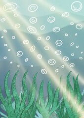 ocean ilustracja morze podwodny świat wodorosty fale