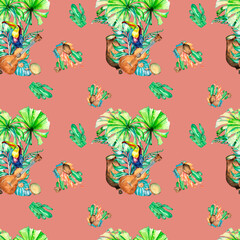 Seamless pattern for Festa Junina watercolor illustration