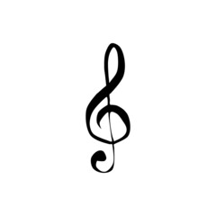 Treble clef of a black isolated on white, hand drawn icon