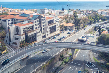 Fototapeta premium Roads intersection and bridge overview from the above in Lisbon, Portugal