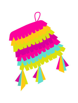 Mexican pinata. Children Birthday Party colorful toy with treats. Vector illustration
