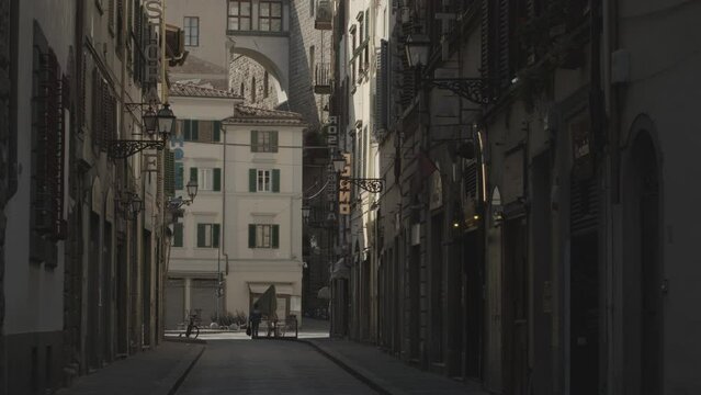 Small empty street of Florence during lockdown in Italy