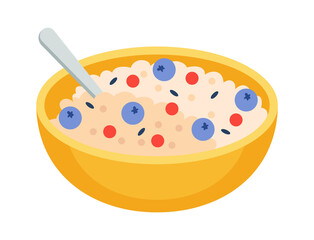 Oatmeal breakfast with berries. Vector illustration