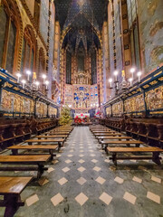 KRAKOW, POLAND, 7 JANUARY 2022: Interior of the  St Mary Basilica