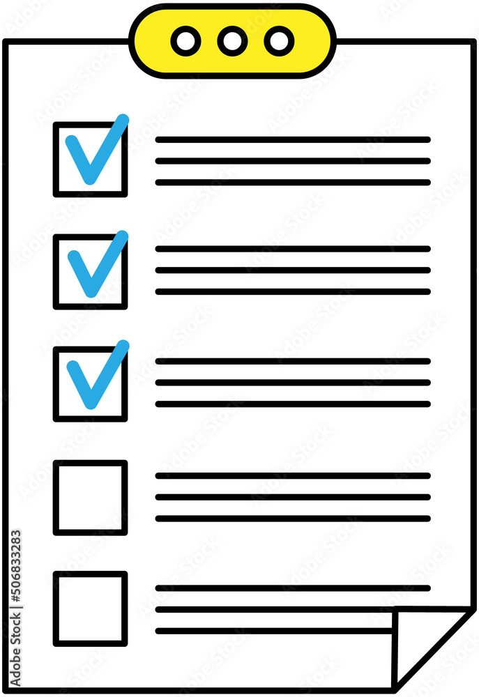 Poster do to list on presentation tablet, questionnaire. check mark in form, paper checklist on clipboard. 