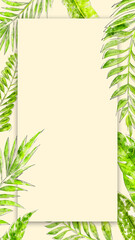 Frame with tropic leaves. Tropical Design Layout Template, greeting card, background