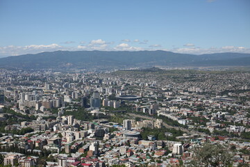 Fototapeta na wymiar View from the observation deck on the mountain to the city of Tbilisi in Georgia