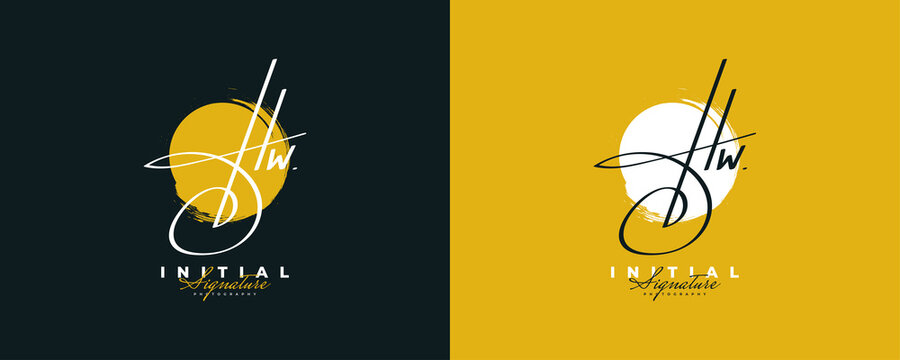 HW Initial Signature Logo Design in Minimalist Handwriting Style. Initial H and W Logo Design for Wedding, Fashion, Jewelry, Boutique and Business Brand Identity
