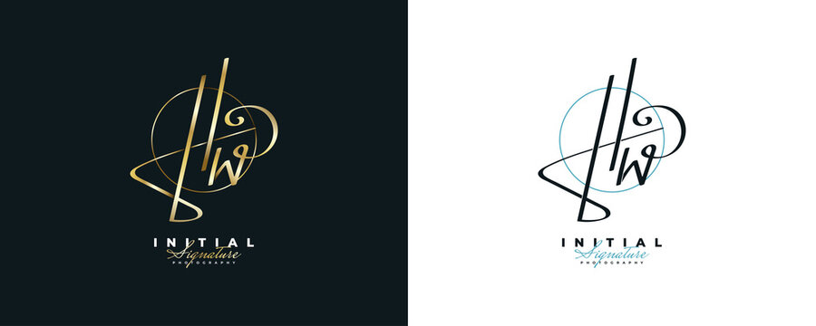 HW Initial Signature Logo Design in Gold Handwriting Style. Initial H and W Logo Design for Wedding, Fashion, Jewelry, Boutique and Business Brand Identity