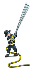 Firefighter with a water hose. Vector cartoon