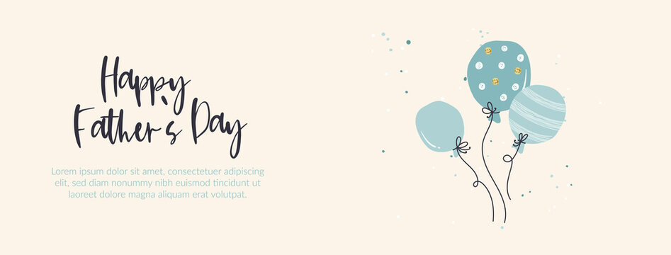 Cute Father's Day design, hand drawn doodles, gift boxes, balloons, confetti - great for banners, wallpapers, cards, image covers - vector