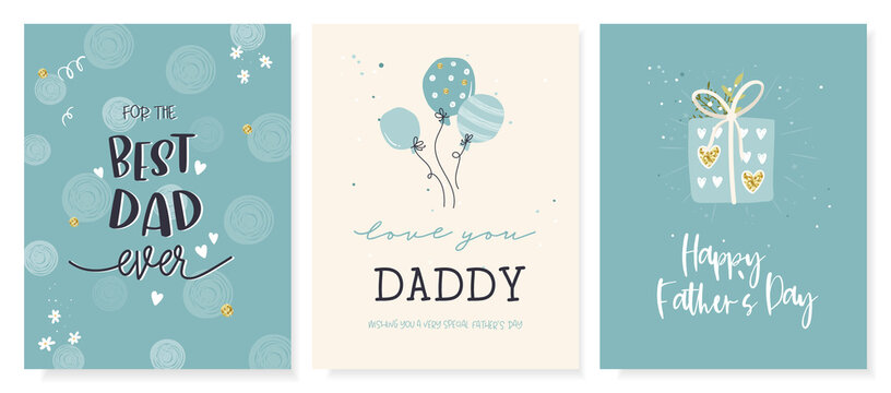 Cute Father's Day design, hand drawn doodles, gift boxes, balloons, confetti - great for banners, wallpapers, cards, image covers - vector