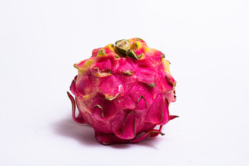 Pitahaya or dragon fruit is a cactus fruit. Red dragon fruit on a white background. Cultivated...