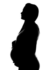 Silhouette of a pregnant girl. Pregnant woman on a white background. Silhouette on a white background. Pregnant girl in underwear in profile silhouette