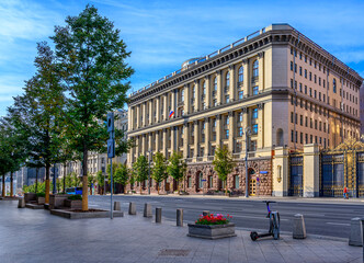 Obraz premium Tverskaya Street in Moscow, Russia. It is the main radial street of Moscow. Moscow architecture and landmark.