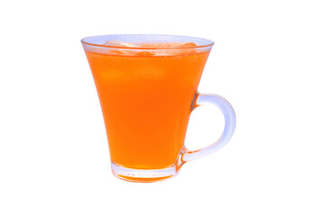 Orange juice in a clear glass on a white background