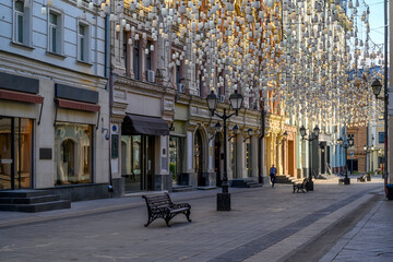 Stoleshnikov lane in Moscow, Russia. Moscow architecture and landmark. Moscow cityscape