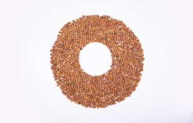 chickpeas (Bengal Gram) on white background. Close up of Organic chana or chickpea (Cicer arietinum). for design and banner. top view chickpeas.