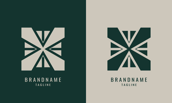 The main x letter monogram logo forms a windmill with negative space v on all four sides in a luxurious and premium style, vector template