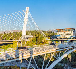 The metal construction of this pedestrian bridge was a gift by the city of Moscow to the people of Montenegro. Built in 2008 the modern design juxtaposes well with the nearby Millennium bridge