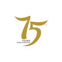 Fototapeta na wymiar 75 Year Anniversary Logo, Golden Color, Vector Template Design element for birthday, invitation, wedding, jubilee and greeting card illustration.