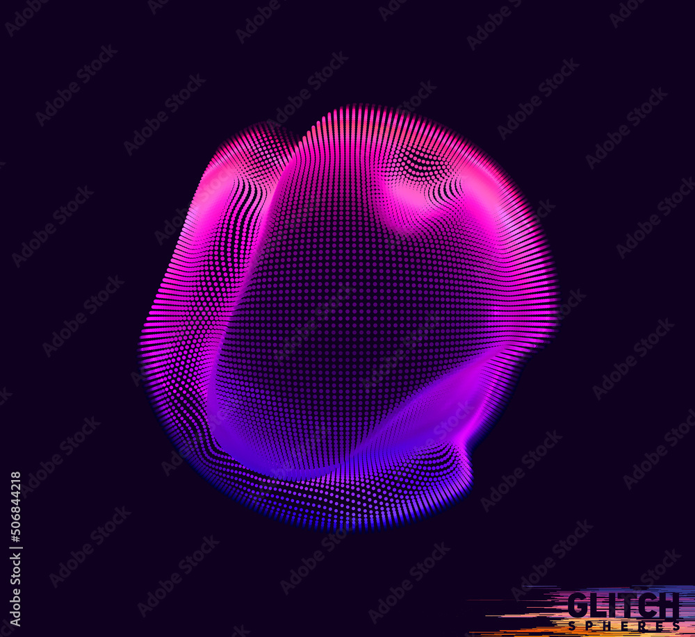 Aufkleber corrupted violet point sphere. abstract vector colorful mesh on dark background. futuristic style ca