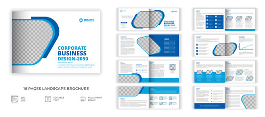 
16 pages landscape brochure design template, Creative corporate business 16 pages landscape brochure
