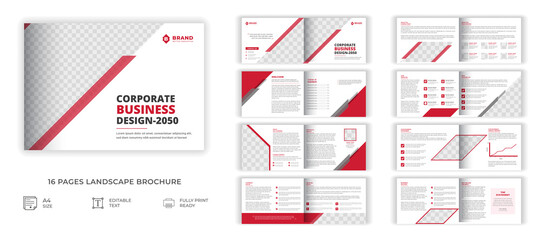 
16 pages landscape brochure design template, Creative corporate business 16 pages landscape brochure