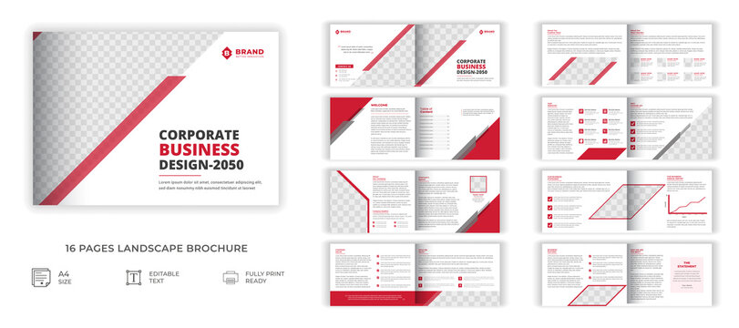 
16 pages landscape brochure design template, Creative corporate business 16 pages landscape brochure