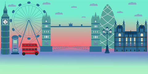 London, city skyline, city ​​silhouette, tower bridge