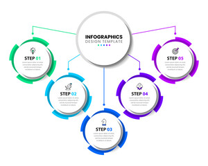 Infographic template. 5 colored gears connected to the center