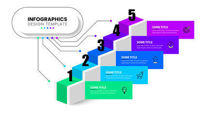 Infographic template. Stairs with five steps, text and icons