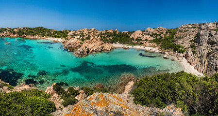 Panoramic view of Cala Napoletana on the island of Caprera, located in the La Maddalena archipelago national park, Olbia-Tempio -Sardinia