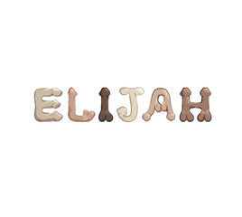 Elijah name in letters stylized as male reproductive organs as a decoration for parties - 506851057