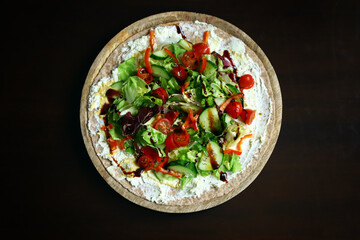 Prita salad. Healthy food Green salad in pita bread.