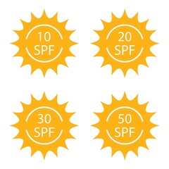 Sun with spf protect sign vector icons set