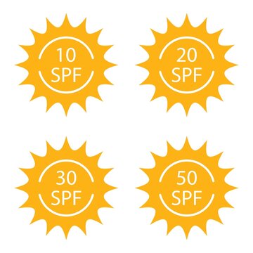 Sun With Spf Protect Sign Vector Icons Set