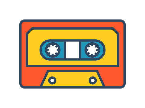 recommend clip art: Vector retro cassette tape. Groovy. Vintage mixtape. Colorful cassette.