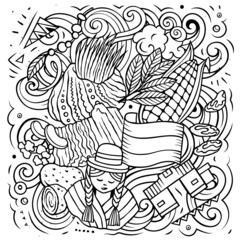 Bolivia hand drawn cartoon doodles illustration.