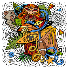 New Zealand hand drawn cartoon doodle illustration. Funny local design.