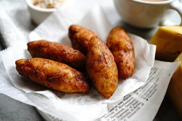 Unnakkaya - Kerala Malabar snack with ripe plantains and coconut nut filling, selective focus