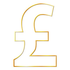 Great britain pound GBP currency golden sign outline isolated on white background. Currency by Central Bank of United Kingdom.