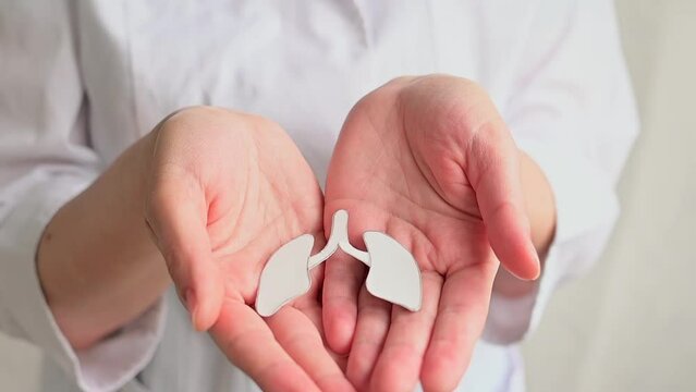 World no tobacco day, lung cancer, Pulmonary hypertension. World Pneumonia Day or world tuberculosis day, copd. Young female doctor holds lung.