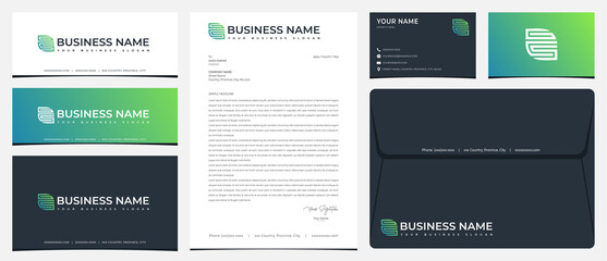 Leaf logo with initial GCS with stationery, business card and social media banner designs