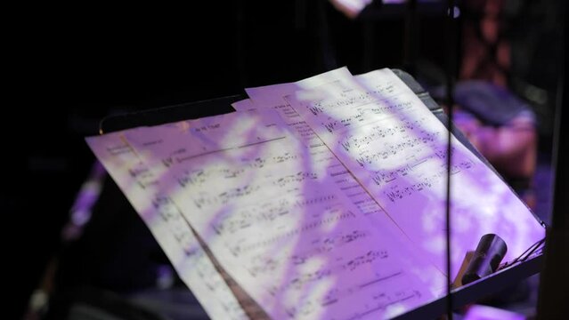 Sheet music on stage during rehearsal
