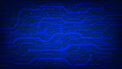 Hi-tech digital circuit board. AI pad and electrical lines connected on blue lighting background. futuristic technology design element concept