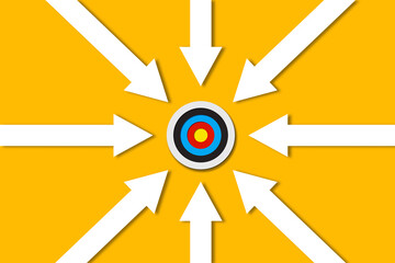 Arrows going towards a target. Goal target the business idea concept
