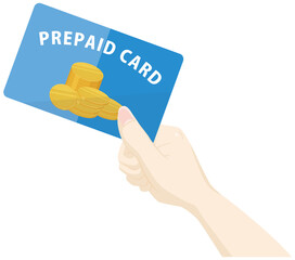 プリペイカードを持つイラスト